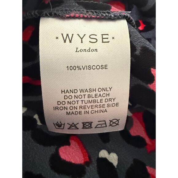 WYSE London Aimee Leopard Midi Dress Size 1 Fit S Ruffled Neckline 100% Viscose - Picture 12 of 13